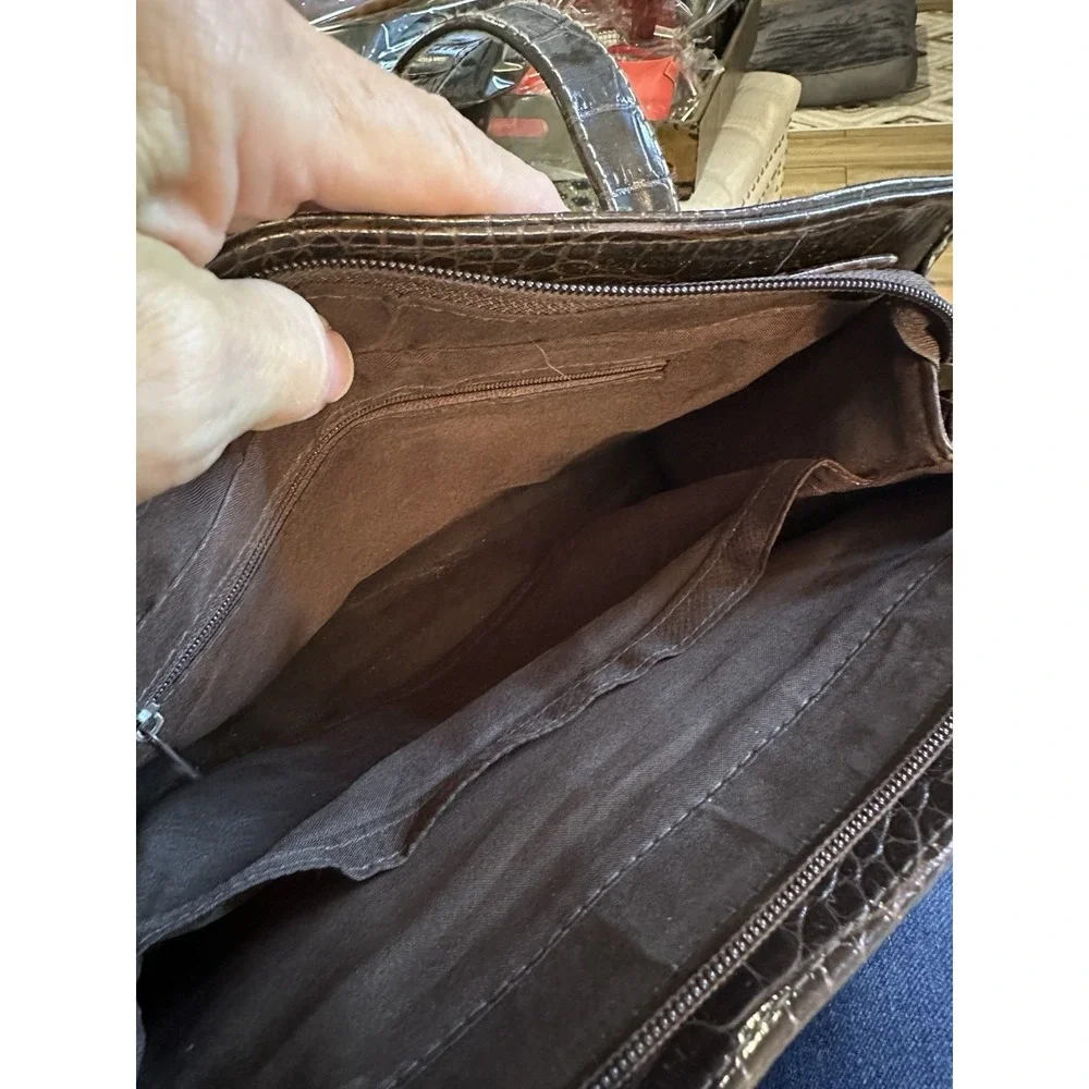 Vintage Brown Leather Alligator Accents Shoulder Bag Excellent Cond.